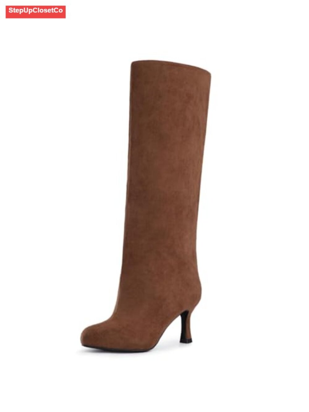 Suede Knee High Stiletto Heel Wide Calf Pull On Slouchy Tall Boots